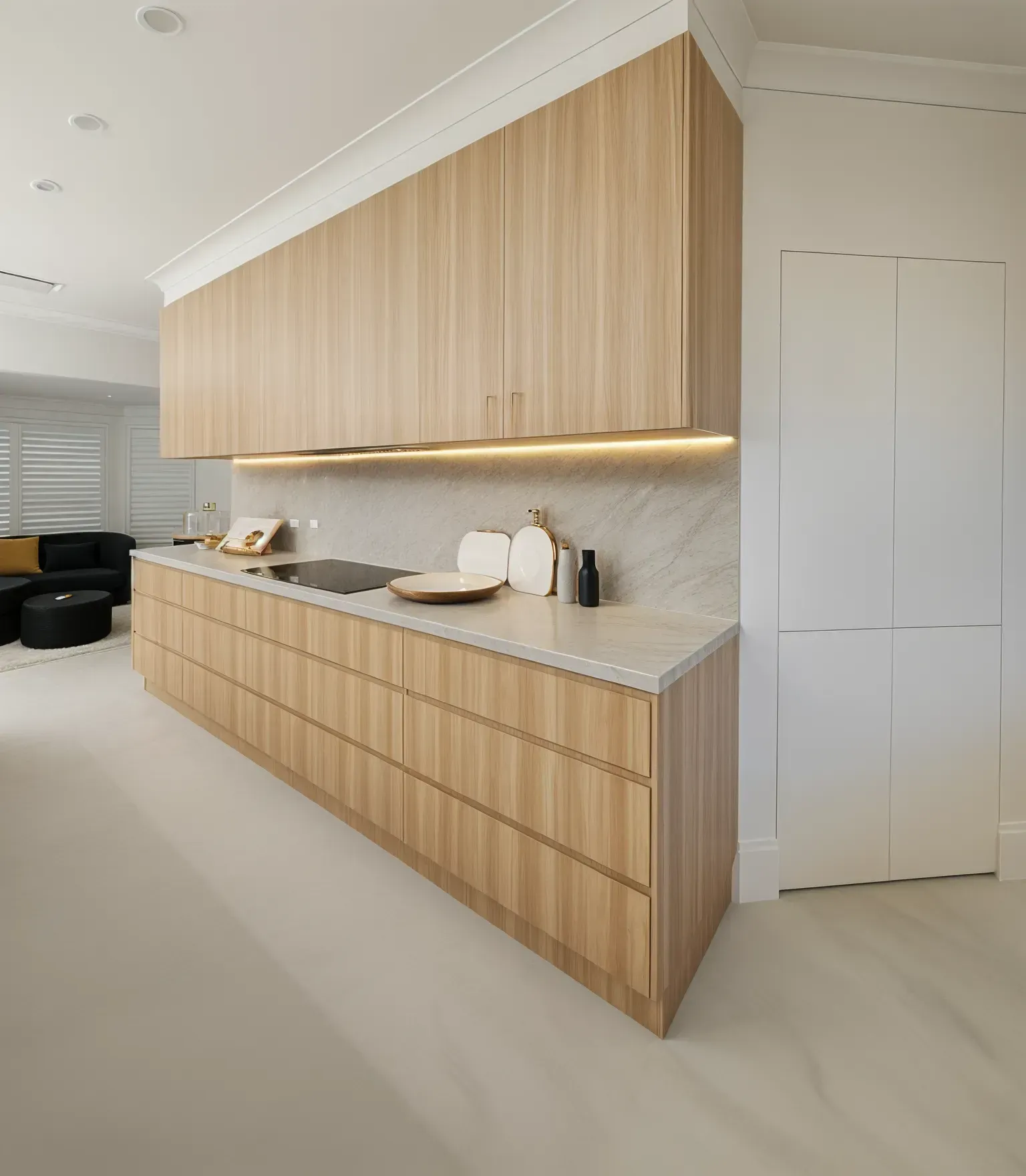 Modern Minimalist Kitchen with Light Wood Cabinets — JDS Kitchens & Detailed Joinery in Albion Park Rail, NSW