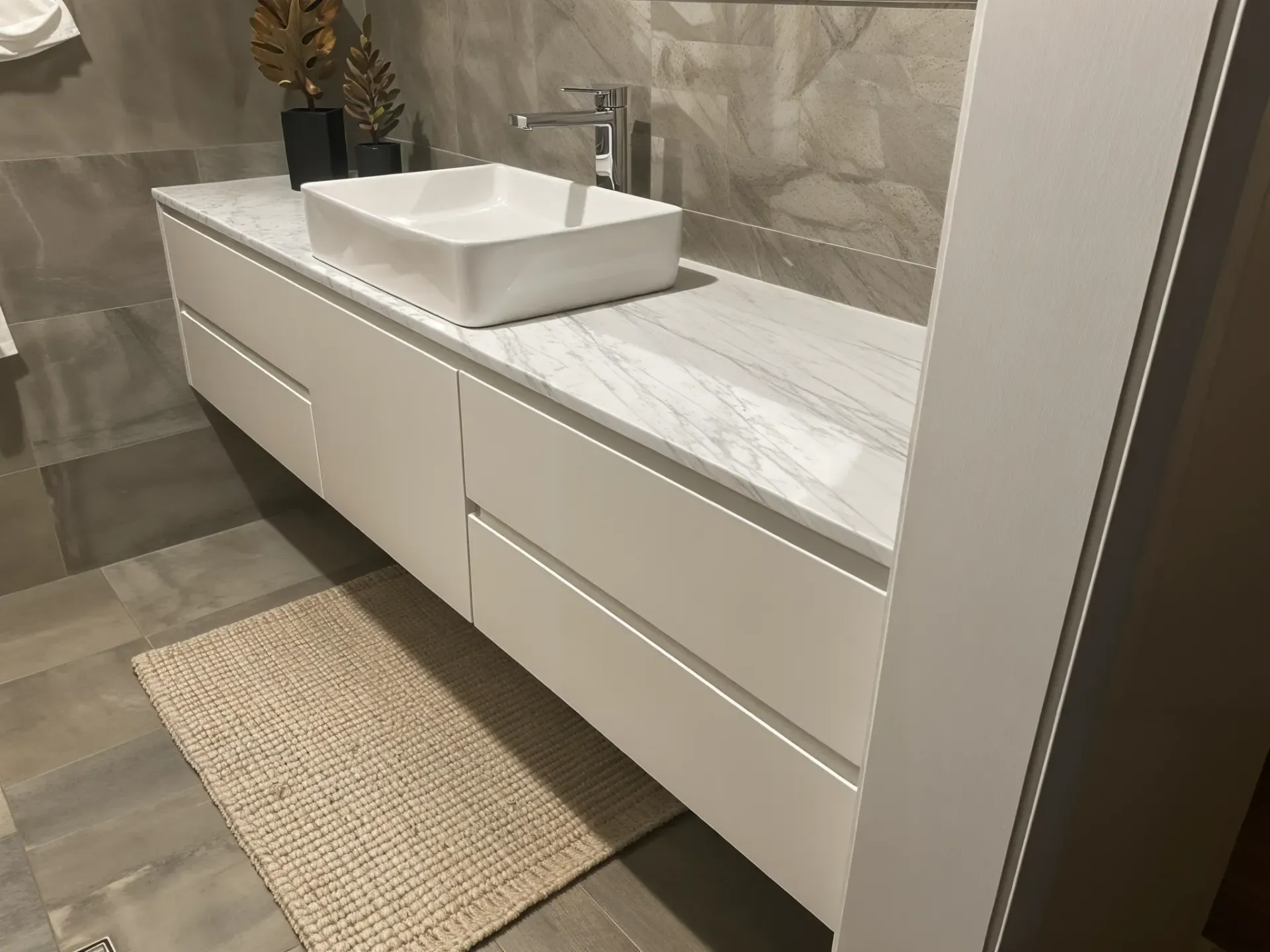 Modern Bathroom Vanity With White Sink — JDS Kitchens & Detailed Joinery in Albion Park Rail, NSW