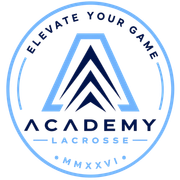 Blue and navy Academy Lacrosse logo with &ldquo;Elevate Your Game&rdquo; and &ldquo;MMXXVI&rdquo; text.