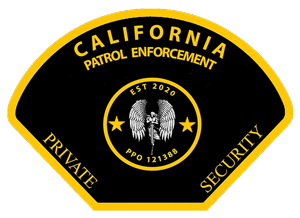 A black and yellow california patrol enforcement patch
