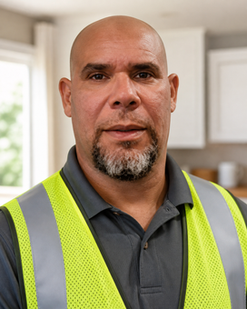 Close-up portrait of a bald man with a goatee against a plain light background