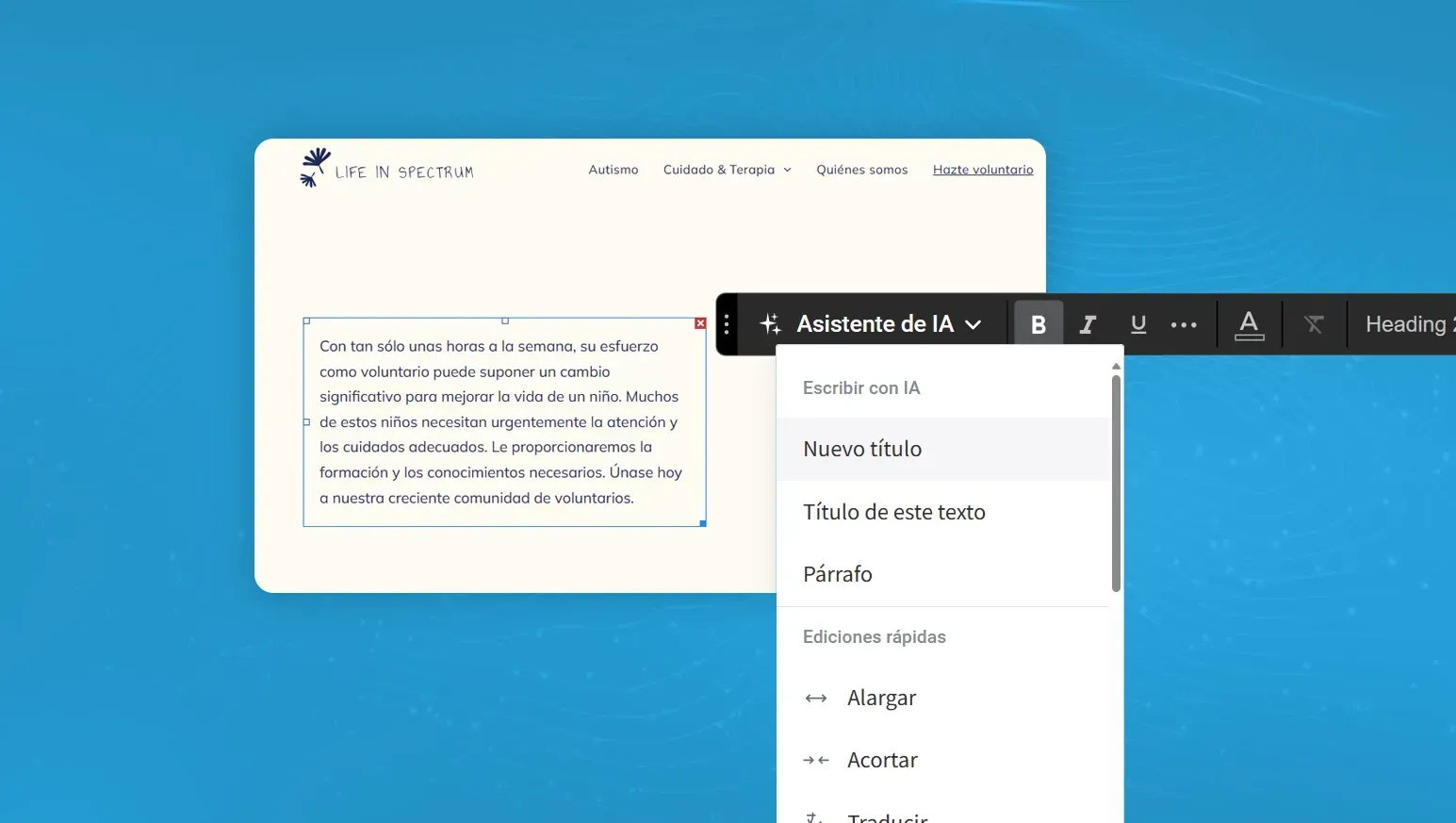 La pantalla de una computadora está abierta a una página con un párrafo.