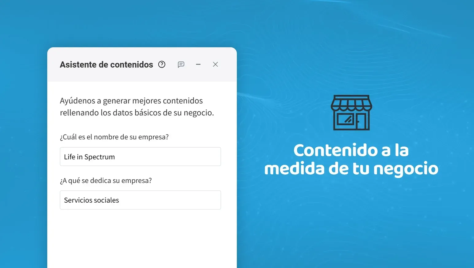Una captura de pantalla de un sitio web con un ícono de tienda sobre un fondo azul.