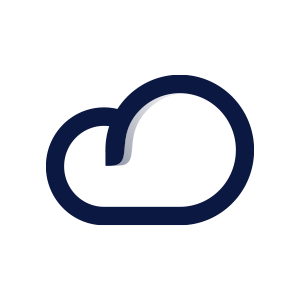 Un icono de nube azul y blanca sobre un fondo blanco.