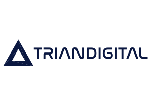 El logotipo de Tria Digital es un triángulo con las palabras Tria Digital en él.