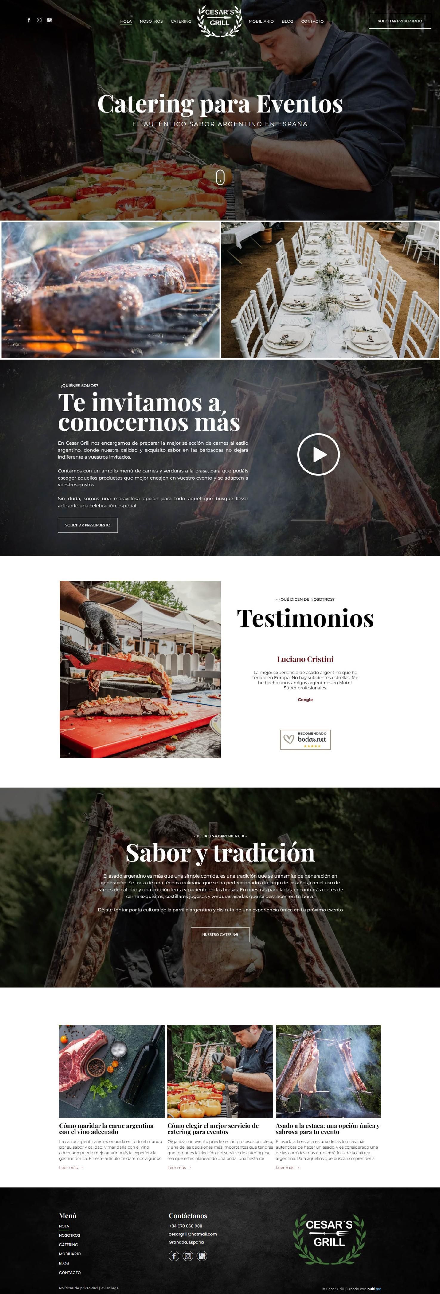 la página de inicio de la página web