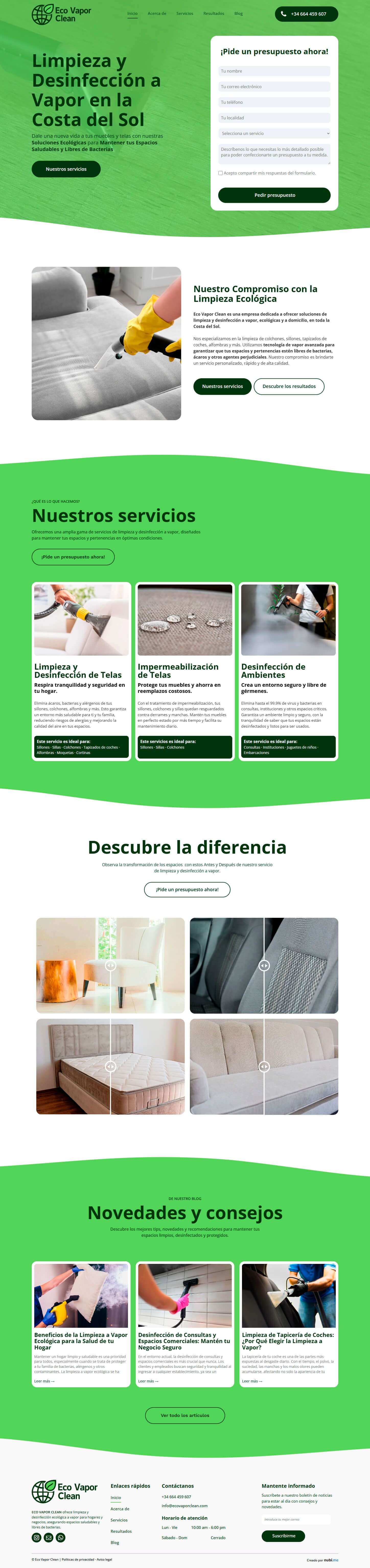 la página de inicio de la página web