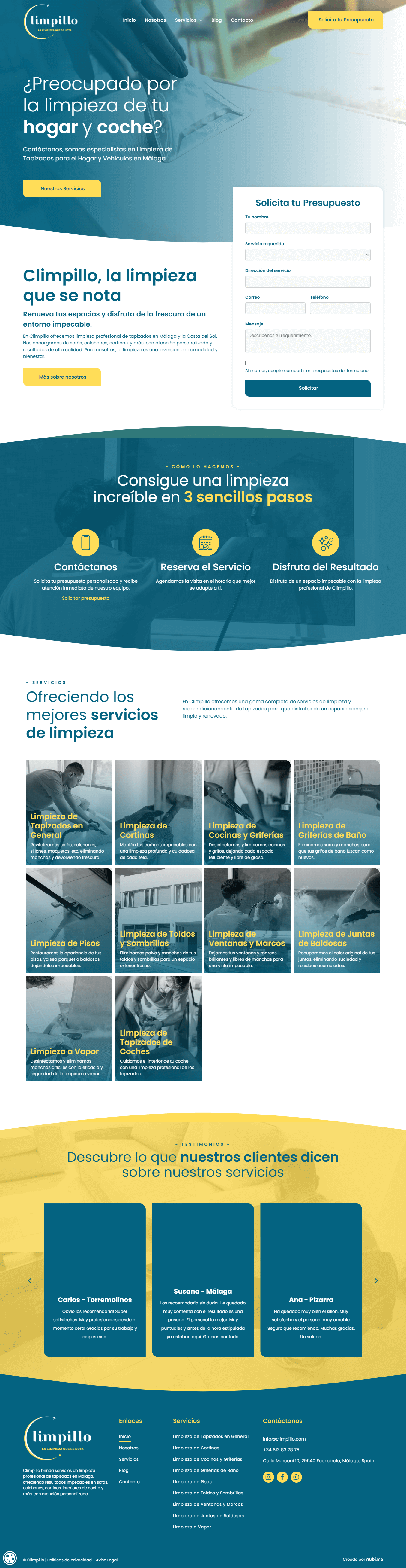 la página de inicio de la página web