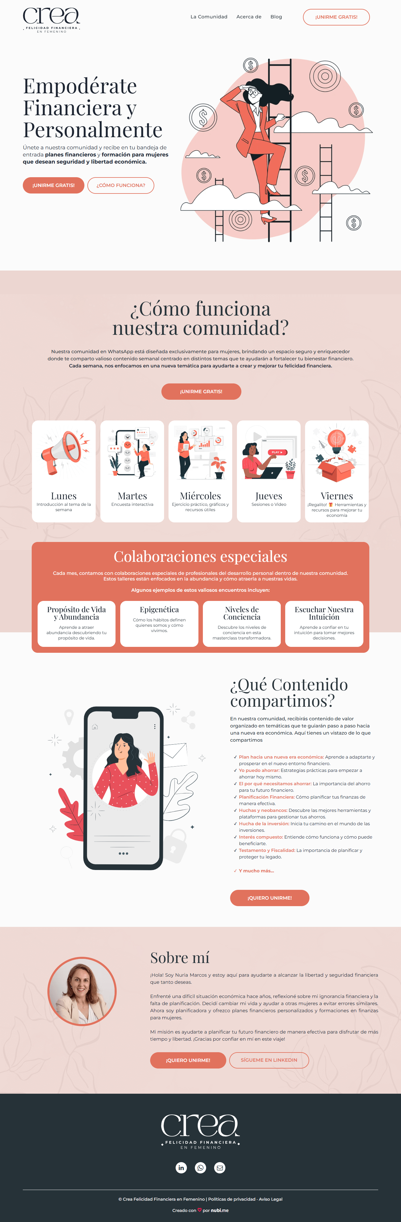 la página de inicio de la página web