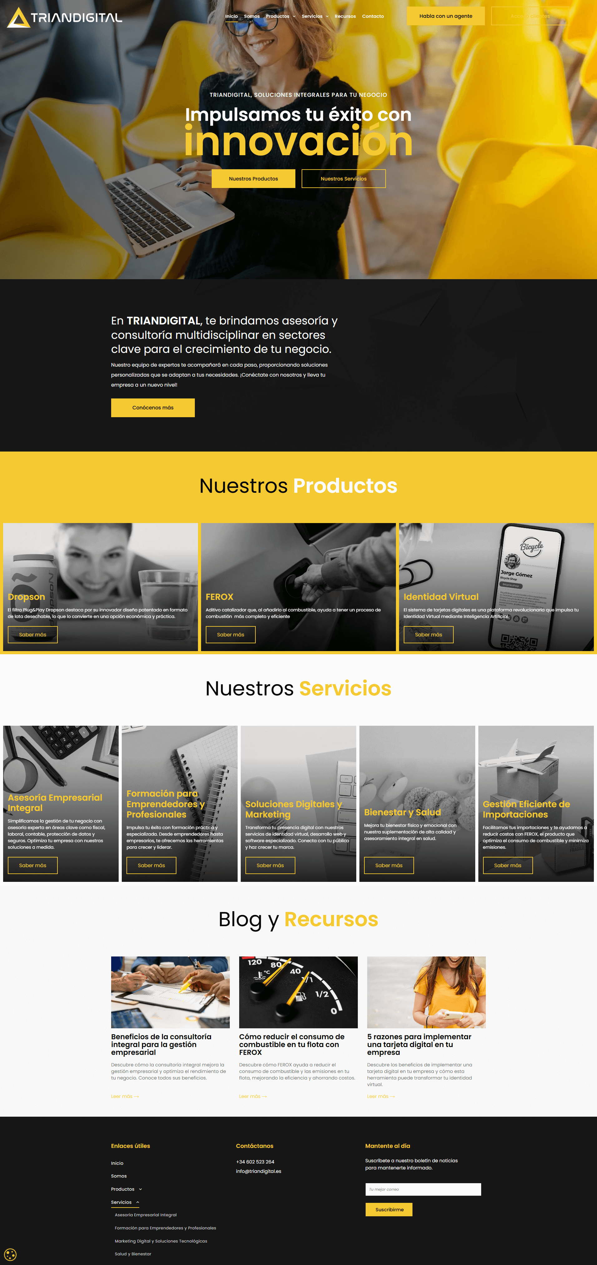 la página de inicio de la página web