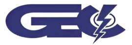 Blue GE logo with a lightning bolt inside the letters