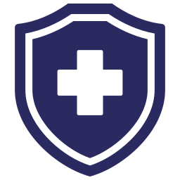 Purple shield with a white medical cross icon