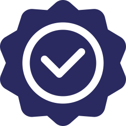 Blue verification badge with a white checkmark inside a circle