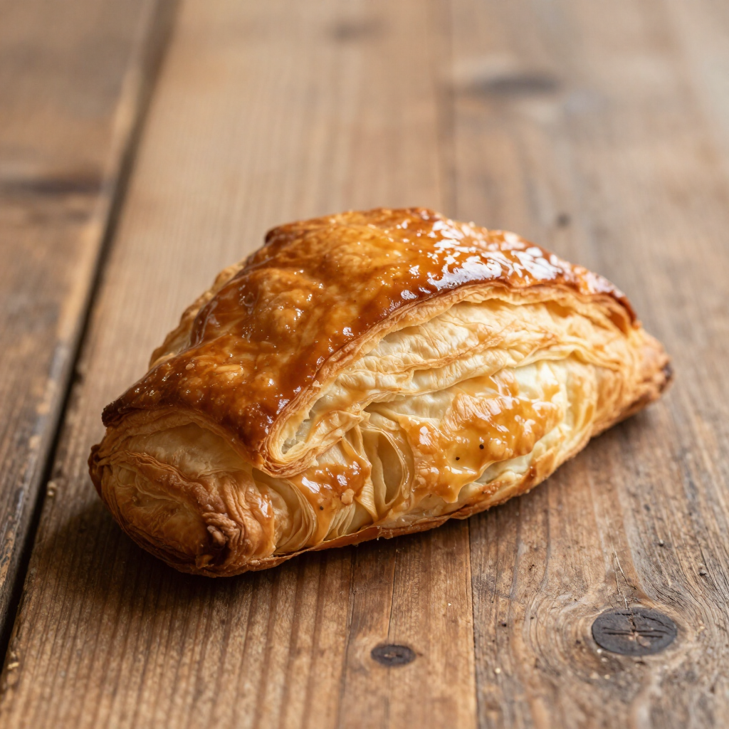 Goudbruine croissant op een rustieke houten tafel
