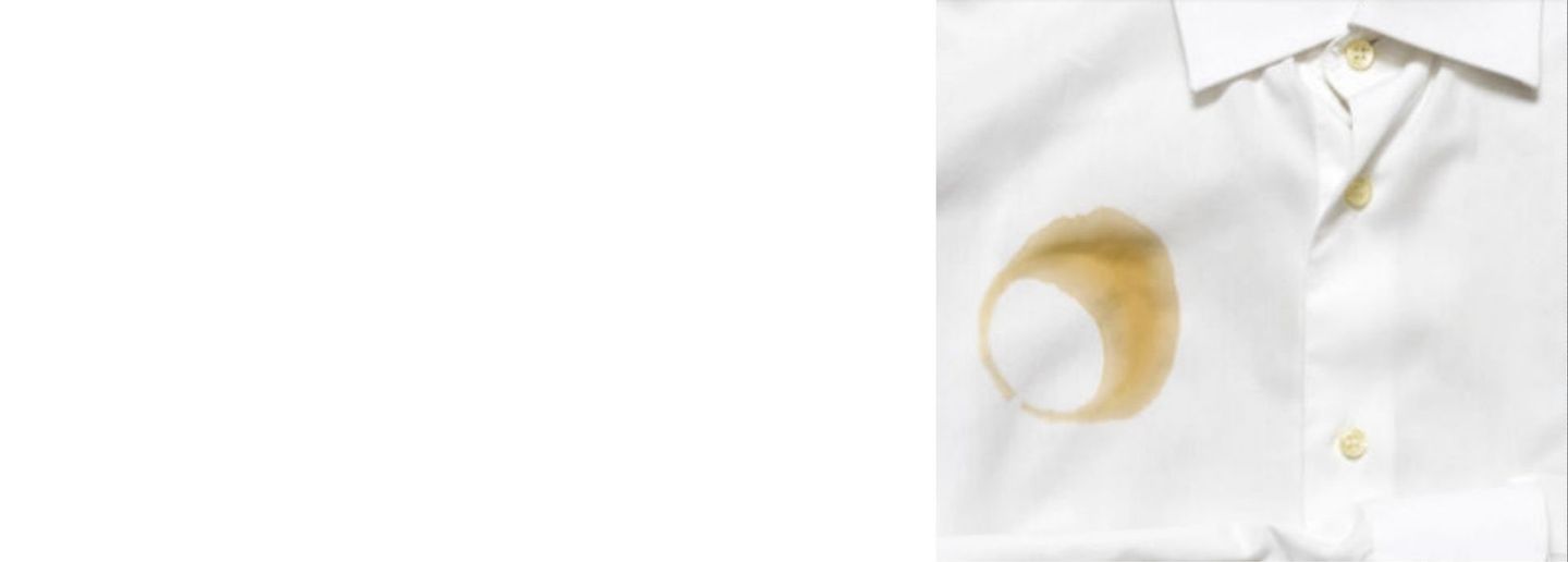 White dress shirt with a yellowish coffee stain on the front left side