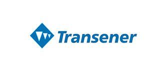 Un logotipo azul y blanco para Transener sobre un fondo blanco.