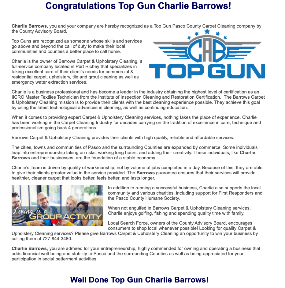 Top Gun - Richey, FL - Barrows Carpet & Upholstery Cleaning Top Gun - Richey, FL - Barrows Carpet & Upholstery Cleaning