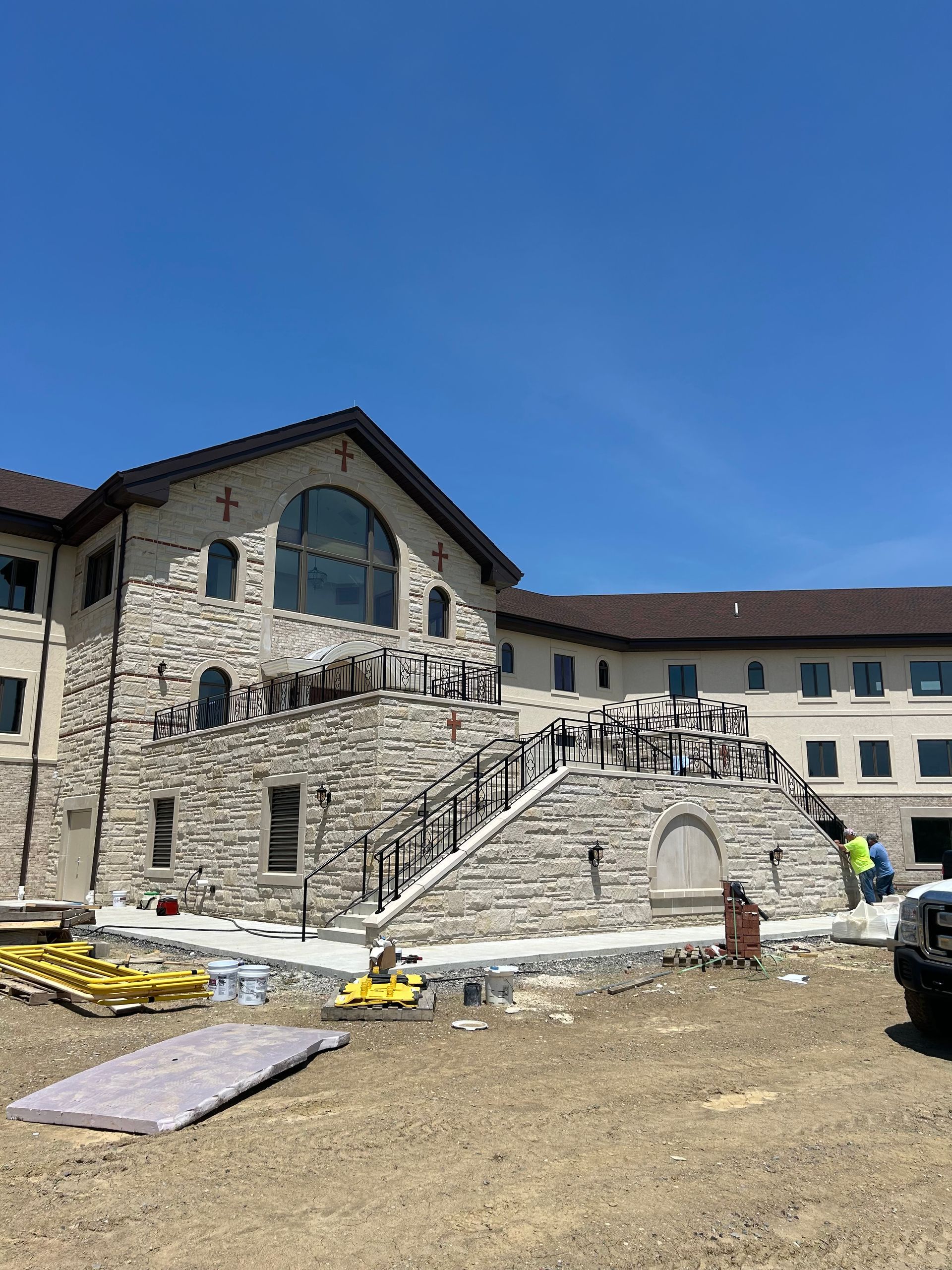 custom steel railing outside of a church