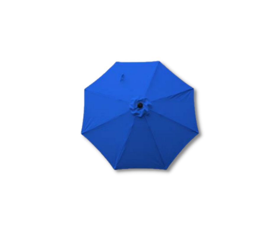Blue outdoor umbrella, top-down view, on a white background.