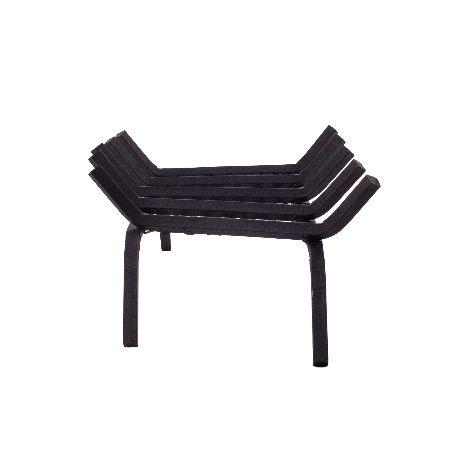 Black metal fireplace grate with a rectangular frame.