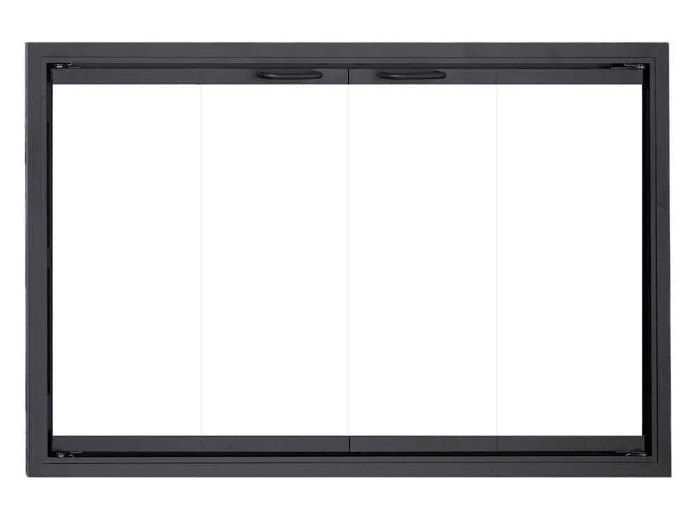 Black fireplace glass doors.