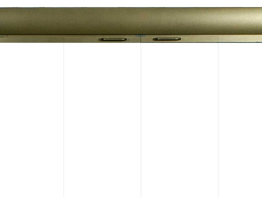 Overhead cabinets with two small handles, above four vertical white panels.