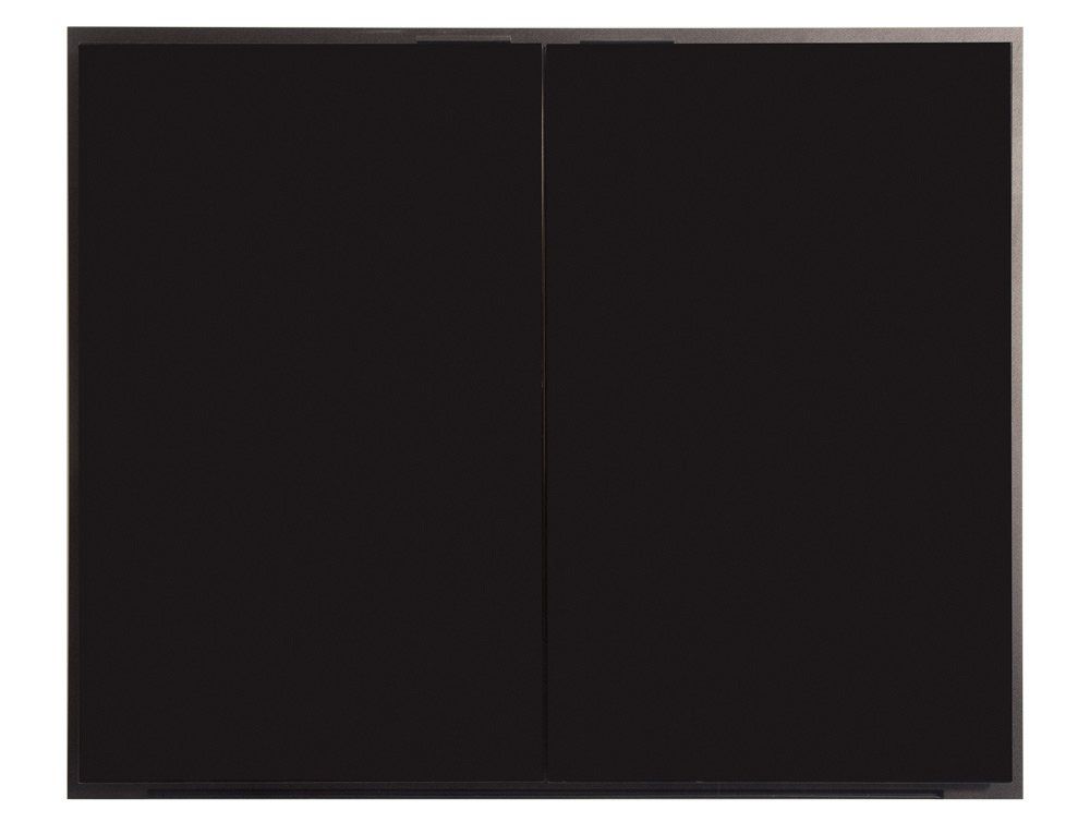 Two black panels within a silver-toned frame.