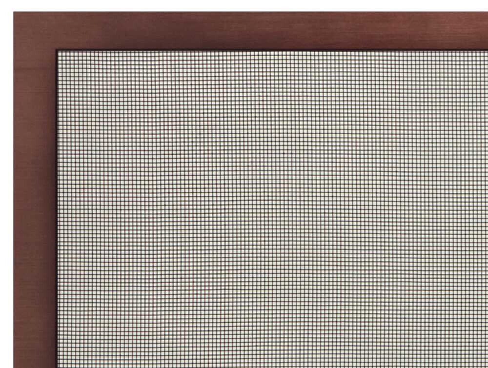 Brown wooden frame surrounding a gray plaid-patterned surface.