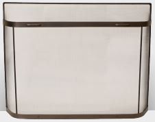 Bronze fireplace screen with mesh covering.