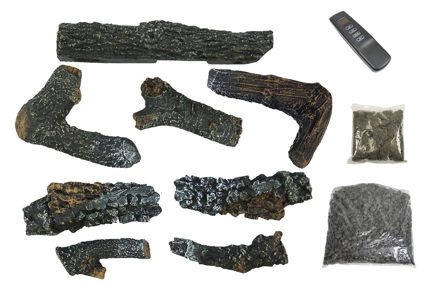 Artificial fireplace logs and embers with remote control.