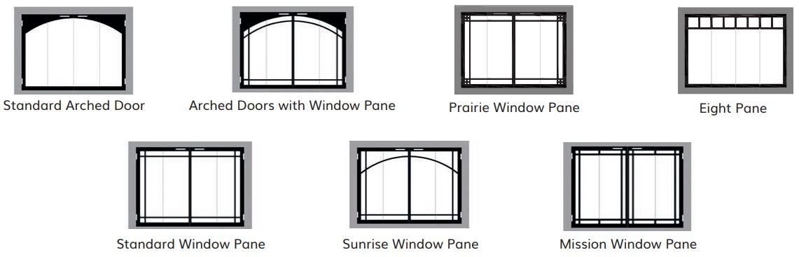 Seven architectural window styles: arched, rectangular, and multi-pane designs.
