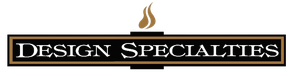 Logo of Design Specialties, black rectangle with gold frame, white text, gold flame icon above.