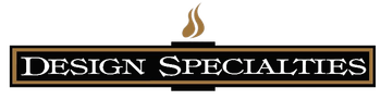 Logo of Design Specialties, black rectangle with gold frame, white text, gold flame icon above.