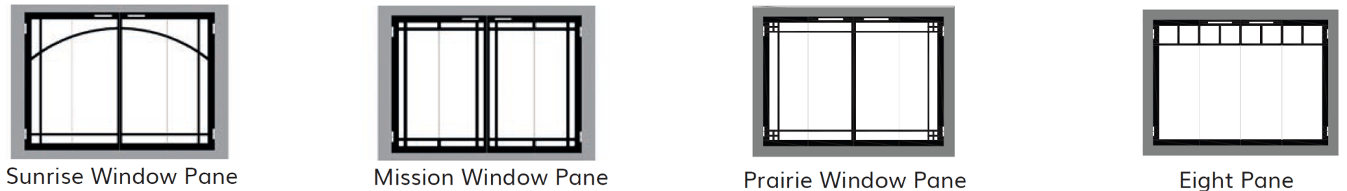 Four window styles: semi-circle, multiple pane, two-pane sliding, and multi-pane transom.