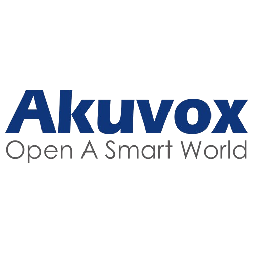 Le logo akuvox est bleu et blanc et dit ouvrez un monde intelligent.