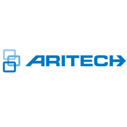 Un logo bleu pour aritech sur fond blanc