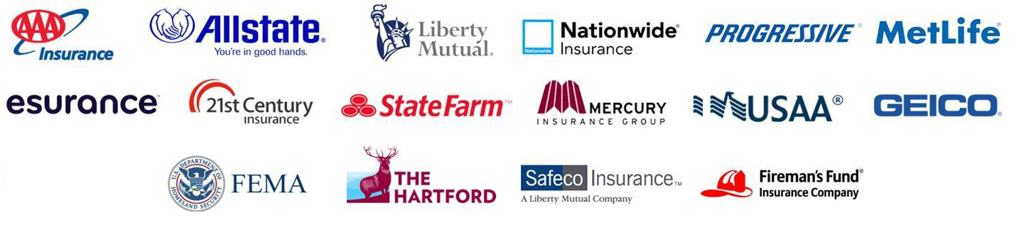 Logos of several insurance companies, including Allstate, Progressive, and GEICO.
