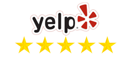 Yelp logo with five gold star ratings.