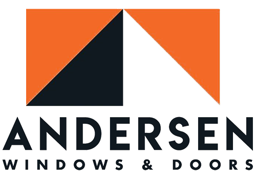 Andersen Windows & Doors logo with orange and black geometric roof shapes and text