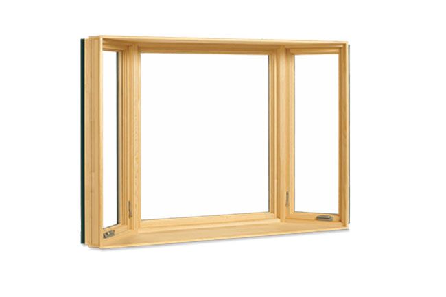Open wooden window frame with one side casement panel on a white background