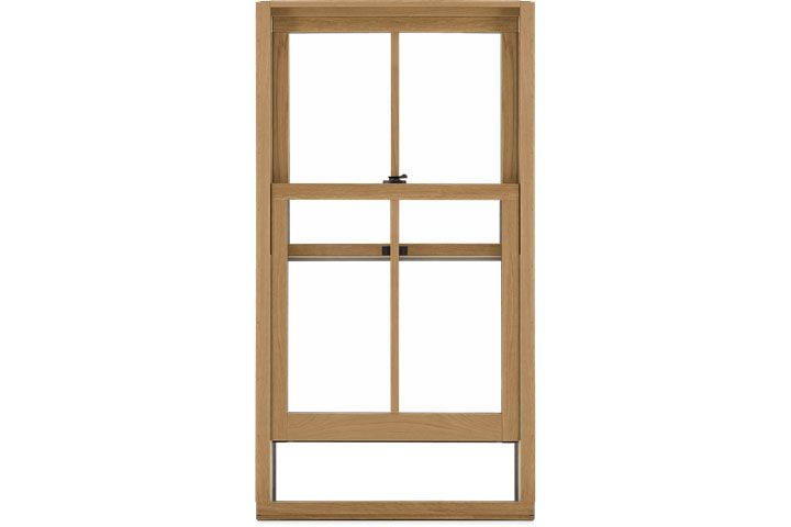 Wooden-framed glass door or window panel with rectangular panes, centered on a white background
