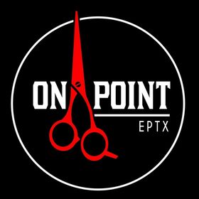 White circle logo with red scissors and “ON POINT” text on black background, plus “EPTX” in small type