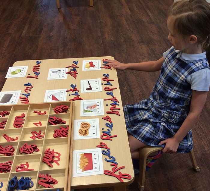 Children working with a world map puzzle