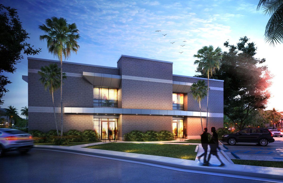 An artist 's impression of a building with people walking in front of it from ARCWERKS