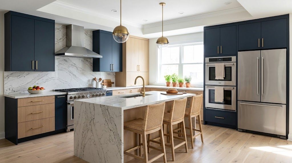 Modern kitchen remodel with stainless steel appliances and white cabinets