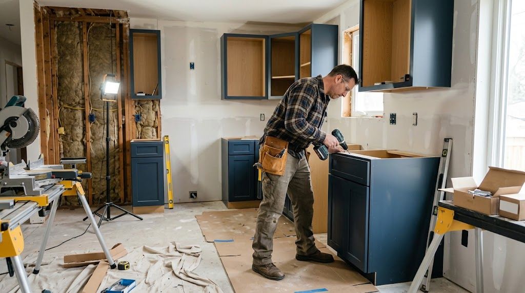 Professional kitchen remodeler at work