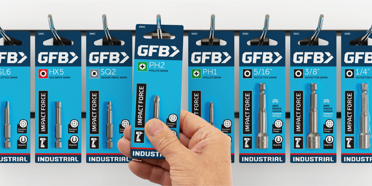 Branding Agency Brisbane – GFB packaging branding for a range of driver bits, by Willmore Design