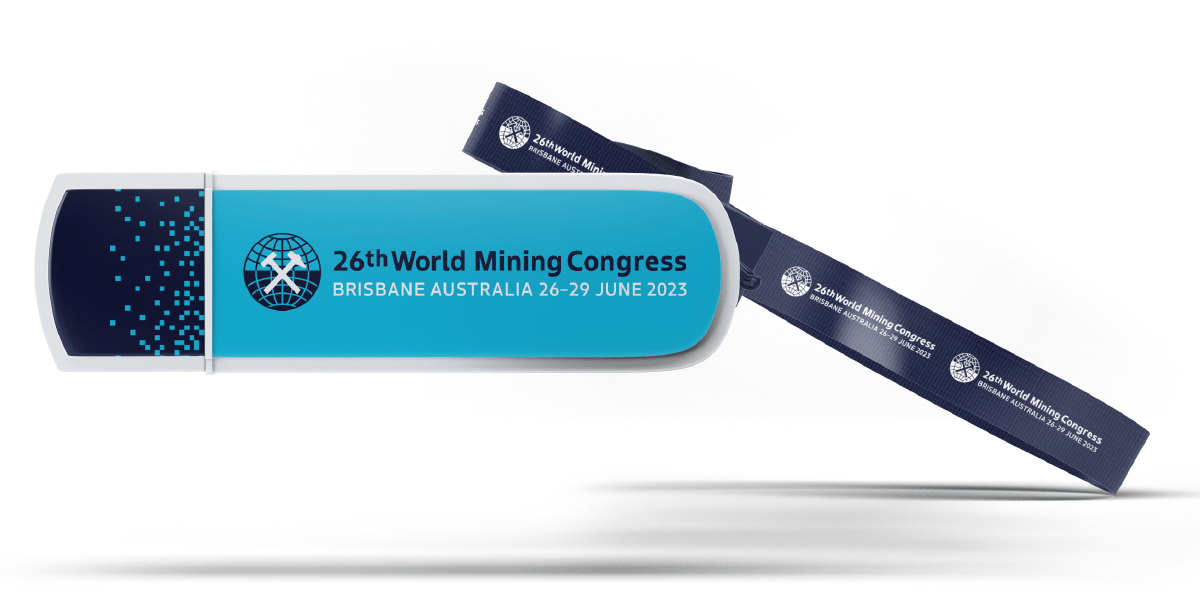 Branding Agency Brisbane – World Mining Congress branding applied to a promotional USB stick, by Willmore Design