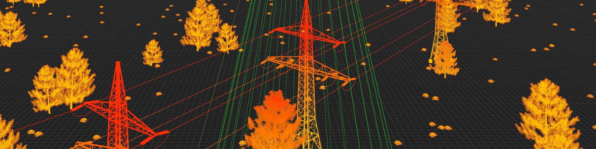 Lidar sensor beams scanning electrical infrastructure for Roames, a 3D spatial mapping project branded by Willmore Design.