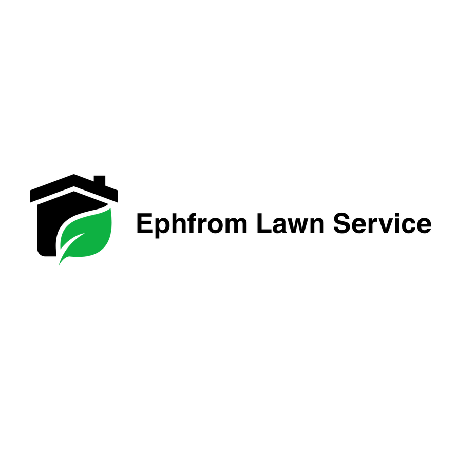 Ephfrom Lawn Service logo with black house roof and green leaf icon on a white background
